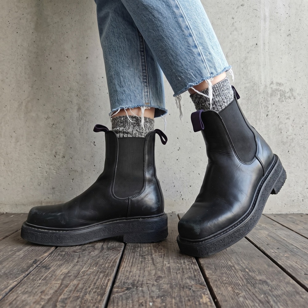 Eytys Womens Ortega Boots 38 Black Leather Square Toe Chunky Platform Goth Edgy